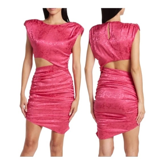 RONNY KOBO Kyle Asymmetric Cutout Dress Hot Pink Paisley Ruched Mini - Picture 8 of 8